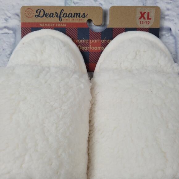Dearfoams Lane Teddy Slide Memory Foam Slippers in Muslin size XL (11-12) - Picture 2 of 14